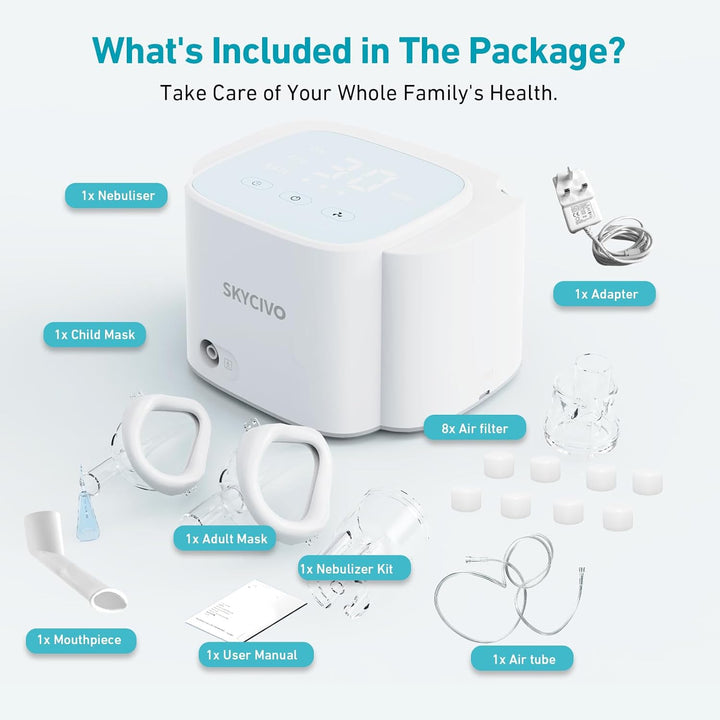 Nebuliser Machine for Adults and Kids, Ultra Quiet Smart Digital Compressor Steam Inhaler, Portable Nebuliser with Adjustable Pressure and Countdown Timer for Home & Travel Ues