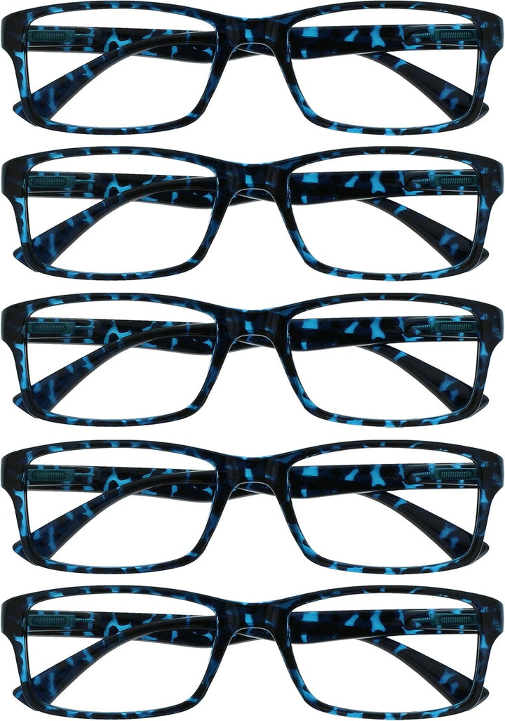 PEP Reading Glasses for Women Men, Large Rectangular Designer Frame with Spring Hinges, Scratch Resistant, Black +2 (Pack of 5)