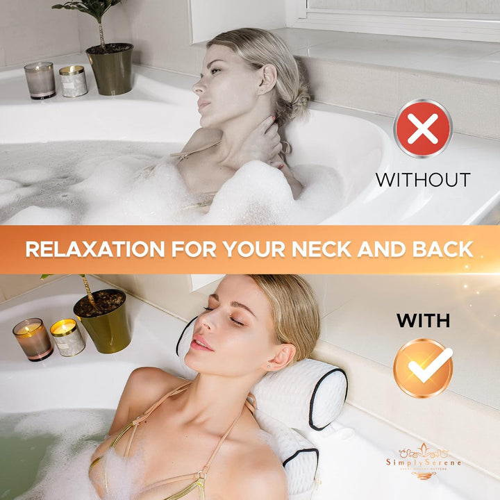Simply Serene Bath Tub Pillows for Head & Neck - Spa-Quality Cushion for Relaxation - Bathroom Accessory & Gifts