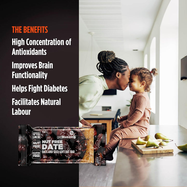 Nut Free Oat Flapjack Healthy Snack & Energy Bars - Running,Gym, Cycling - Breakfast Snack - Made in the UK - Date & Seed Pack of 20 X 62G Bars