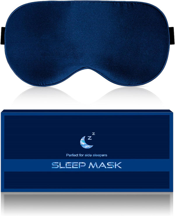 Silk Sleep Mask, 22-Momme 100% Pure Mulberry Silk Light-Blocking Eye Mask with Adjustable Strap, Hypoallergenic, Gifts for Women and Men (Blue)