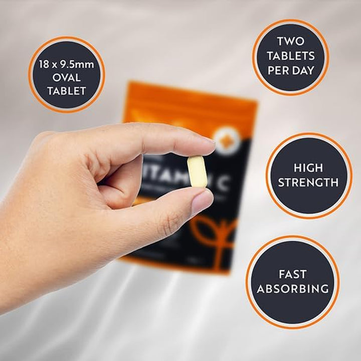 Vitamin C Tablets 1100Mg – 180 Premium Vegan and Vegetarian Tablets – 3 Month Supply - High Strength Ascorbic Acid - Vitamin C for the Immune System - Letterbox Friendly - Made in the UK by