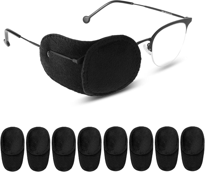 4 Pcs Eye Patches for Adults Kids, Right & Left Eye Patch for Glasses, Reusable Lazy Eye Patch for Treating Lazy Amblyopia Strabismus after Surgery (Black)