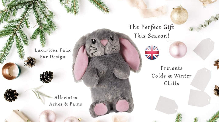 Deseo Bunny Hot Water Bottle in Luxurious Faux Fur (1 Litre) - Medium, Plush, Pink -