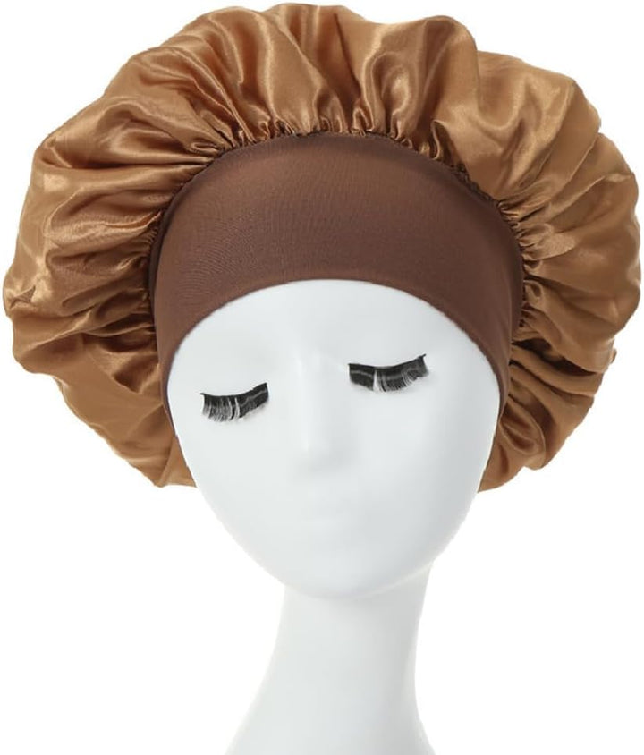 Hair Bonnet for Sleeping, Wide Elastic Band Satin Bonnet Silk Bonnet Shower Cap for Women Girls Makeup Hair Care Elastic Hat Soft Sleep Cap Satin Head Cover for Night Sleep Curly Hair Protection