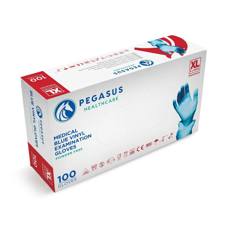 Pegasus Healthcare Blue Disposable Vinyl Medical Examination Gloves Powder & Latex Free (Medium)