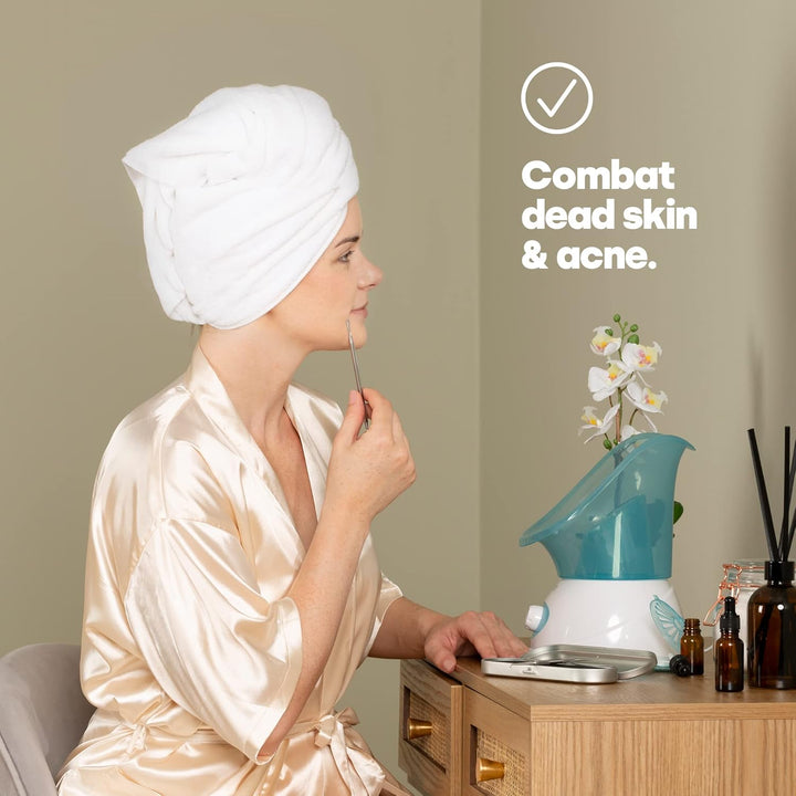 Facial Face Spa Steamer Inhaler with Aromatherapy Diffuser and Dual Nose-Cones Kit Set - Ideal to Use on Open Pores for Removal of Dirt Acne Pimples Etc (Blue)