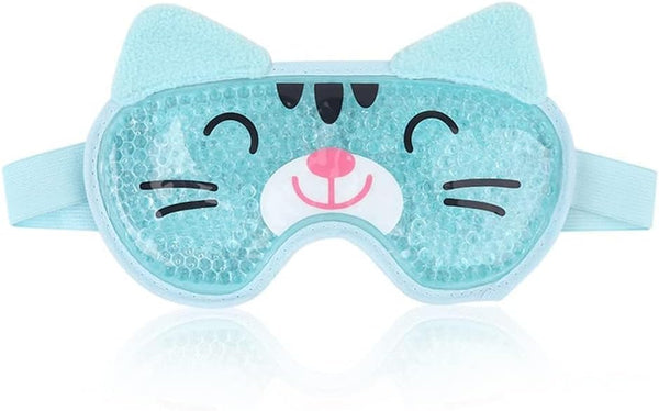 Gel Eye Mask - Reusable Hot/Cold Therapy Cooling Eye Mask with Plush Backing, Relief for Puffy Eyes, Dark Circles, Swollen Eyes, Headache, Migraine - Blue Cat