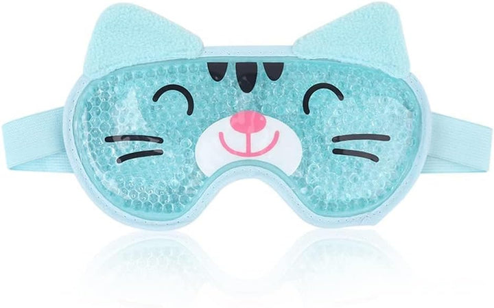 Gel Eye Mask - Reusable Hot/Cold Therapy Cooling Eye Mask with Plush Backing, Relief for Puffy Eyes, Dark Circles, Swollen Eyes, Headache, Migraine - Blue Cat