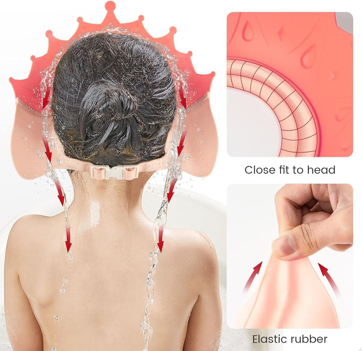 Baby Shower Cap, Kids Shampoo Shower Bath Cap Adjustable Hair Washing Shampoo Shield Baby Visor for Eyes and Ears Protector (Pink)