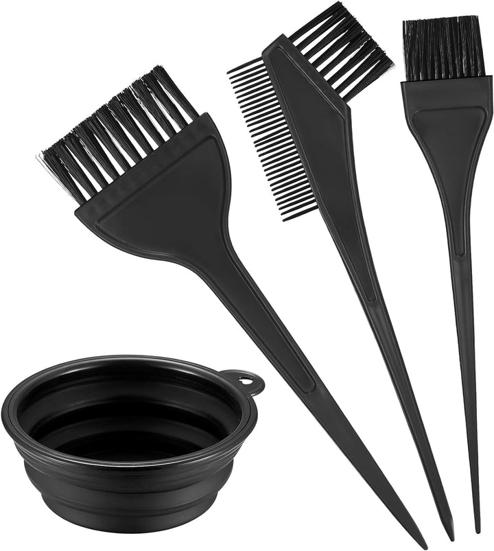 4 Pcs Hair Coloring Brushes, Hair Dye Brush and Mixing Bowl Set, Double-Sided Hair Dying Brushes Tint Comb Set for DIY Salon Hairs Coloring Dying Brush, with Mixing Bowl - Black
