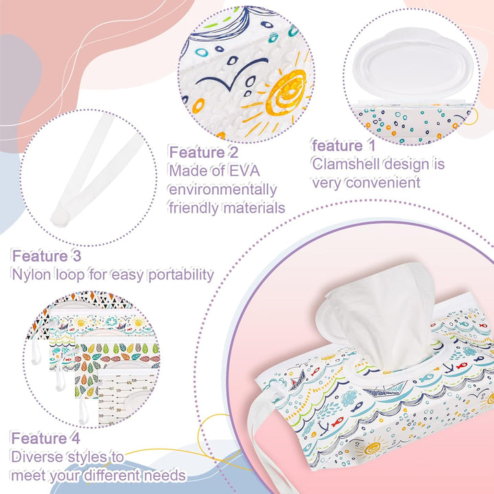 4 Pack Wet Wipe Pouch, Extra Large 10" X 6" Reusable Baby Wipe Case Refillable Wipes Dispenser Travel Container Wipes Bag for Baby and Adult (Colorful)