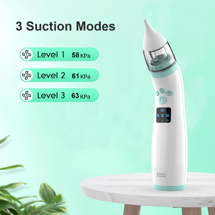 Electric Nasal Aspirator Baby,Portable Baby Nasal Aspirator,Baby Nose Suckers Automatic Nose Cleaner with 2 Silicone Tips, Adjustable Suction 3 Level, Music and Light Soothing Function, Anti-Backflow