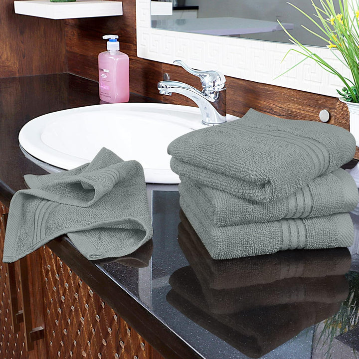 - 12 Pack Luxury Wash Cloths Set (30 X 30 CM) 100% Cotton Ring Spun, Highly Absorbent and Soft Feel Washcloths for Bathroom, Spa, Gym, and Face Towel (Cool Grey)