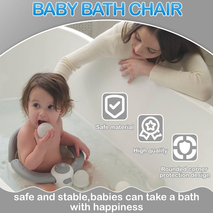 Baby Bath Seat for 6 Months & Up, Non-Slip Toddler & Newborn Sit up Bath Seat (Grey)