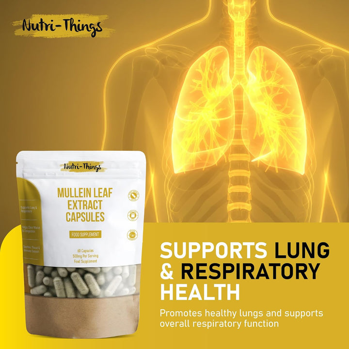 Mullein Leaf Extract Capsules 5000Mg Equivalent | Vegan Lung Cleanse & Respiratory Support | Clears Mucus & Congestion | Soothes Throat | Lung Health & Detox for Smokers | 60 Capsules