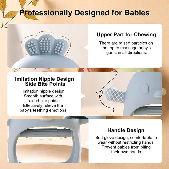 2 Pack Teething Toys for Baby, Teething Mitten for Babies, Toys 0-6 Months, Silicone Teether for Toddler Infant, Baby Boy Girl Shower Gifts Teething Relief Chew Toys (Beige + Pink)