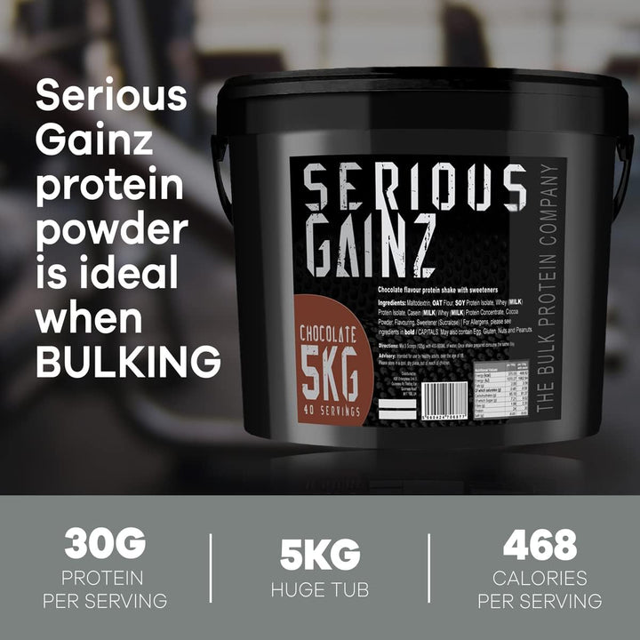 , SERIOUS GAINZ - Whey Protein Powder - Weight Gain, Mass Gainer - 30G Protein Powders (Chocolate, 5Kg)