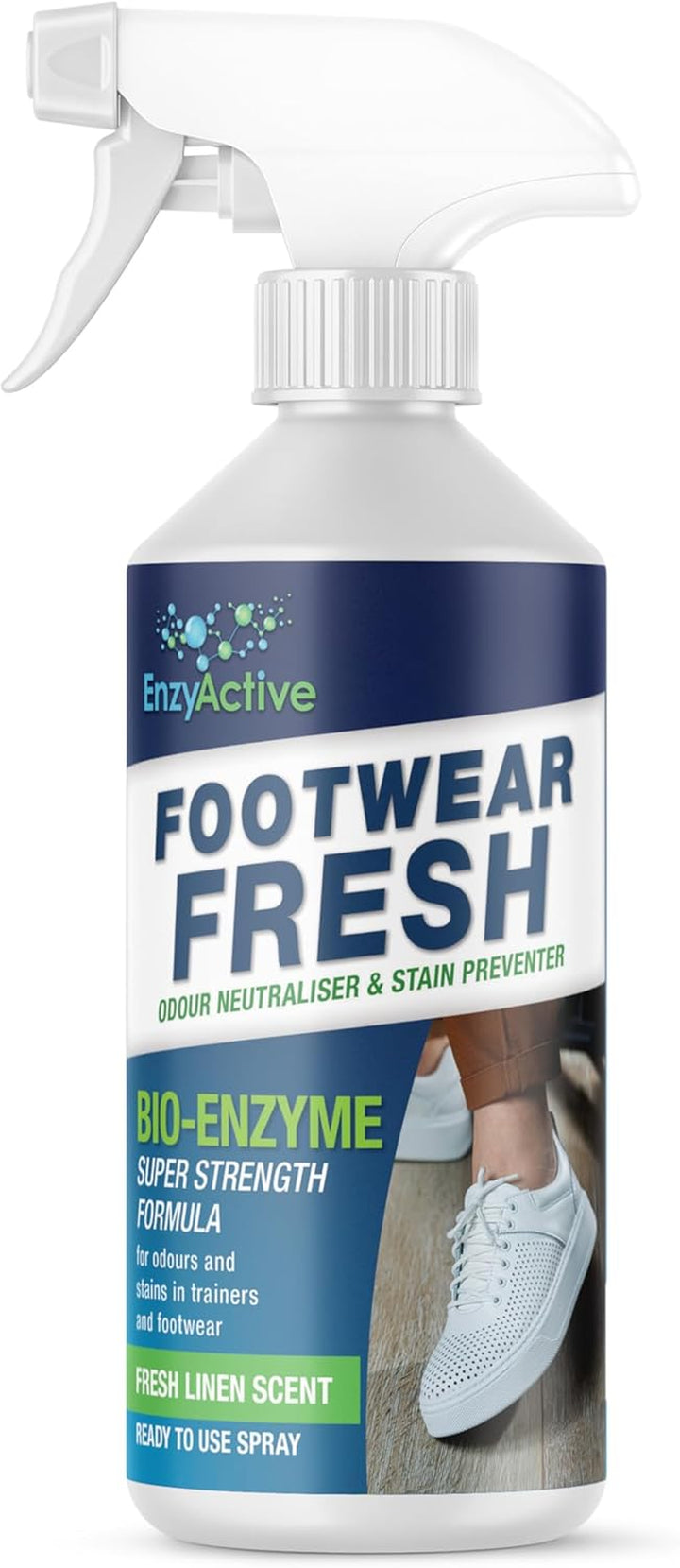 Shoe Refresh & Deodriser Spray Odour Neutraliser Linen Fresh Kick with Enzymes Sweat Eliminator for Trainers, Shoes, Sandals, Hiking Boots, Slippers for Bad Odours from Smelly Feet 500ML