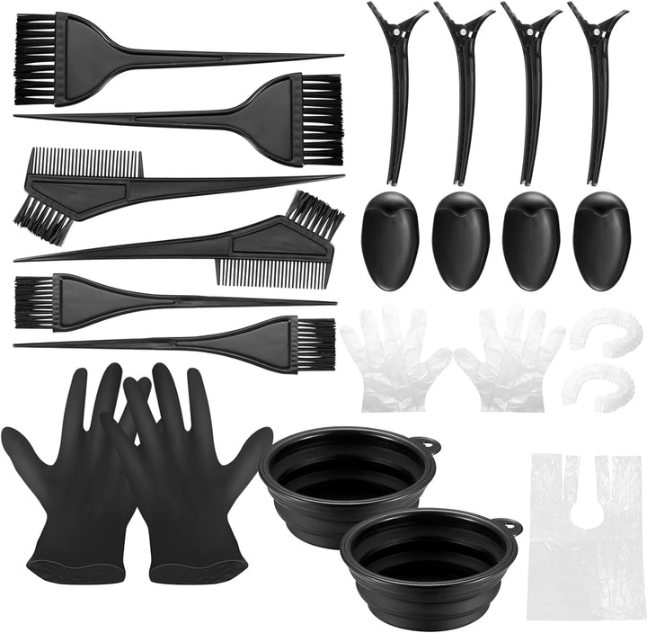 10 Pcs Hair Dye Coloring Set Colouring Kit, DIY Beauty Salon Hair Dye Bleaching Tools Kit, Including Brush, Mixing Bowl, Ear Cover, Shawl, Gloves, Clips