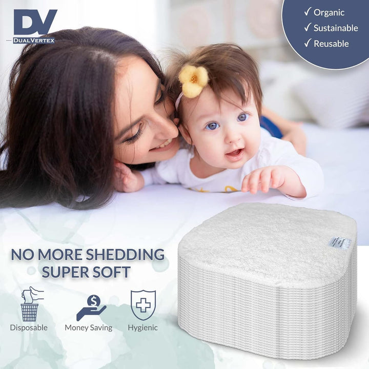 30 Bamboo Reusable Baby Wipes - Face Cloth - Makeup Remover Cloth from Natural Thread for Face & Hand with 2In1 Laundry Bag/Carrying Bag