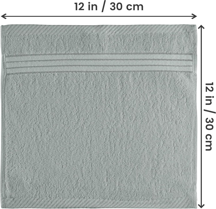 - 12 Pack Luxury Wash Cloths Set (30 X 30 CM) 100% Cotton Ring Spun, Highly Absorbent and Soft Feel Washcloths for Bathroom, Spa, Gym, and Face Towel (Cool Grey)