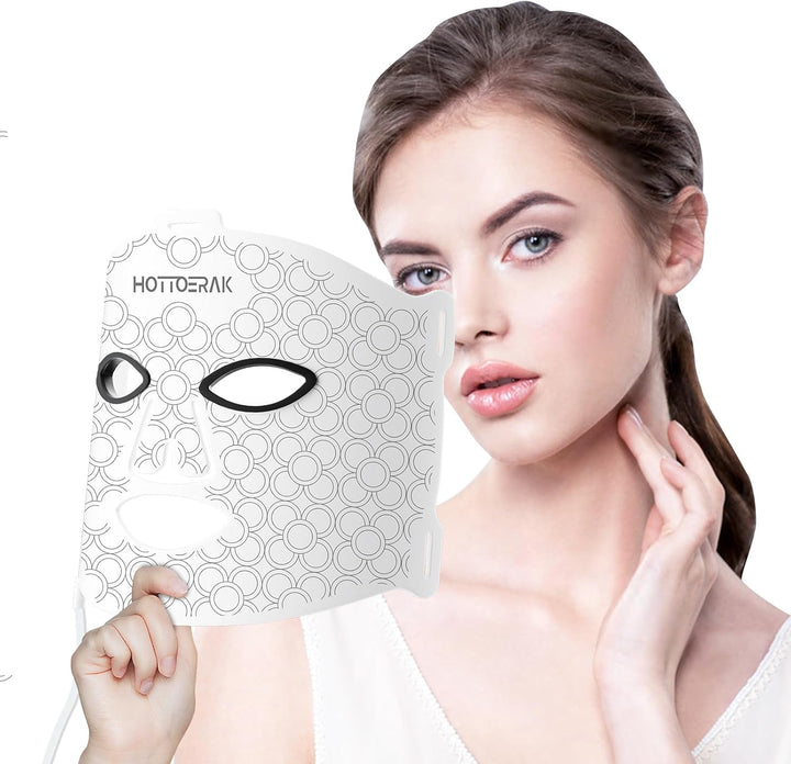 Red Light Mask, 660Nm&850Nm Silicone Infrared Light Mask with 5 Brightness & 10/15/20Min Timer, 222Chips Flexible LED Mask for Home Use