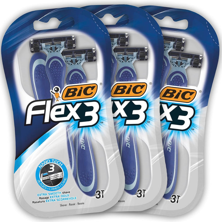 Flex 3, Triple Blade Razor Blades for Men, with Moving Blade Heads for a Close and Soft Shave, Pack of 4