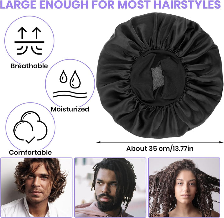 Silk Bonnet for Men, Satin Bonnet Single Layer Elastic Band Silk Sleep Cap Black Soft Adjustable Hair Cap Hair Wrap Large Bonnets for Women Sleeping