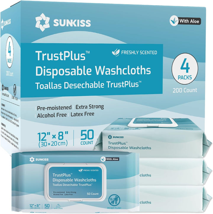 Trustplus Wet Wipes for Adult, Extra Thick 20 X 30 Cm Body Cleaning Wipes with Aloe for Incontinence & Cleansing, Fresh Scent, 50 Count