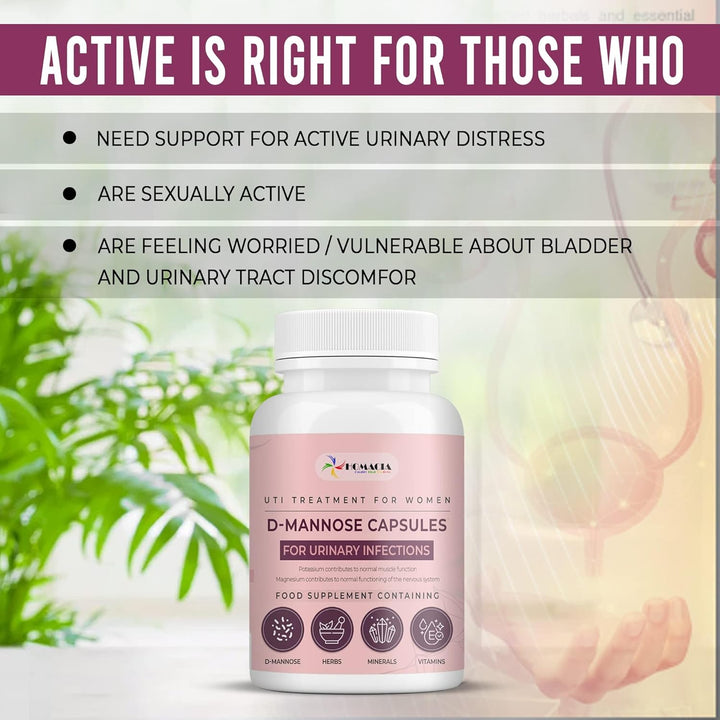 D-Mannose Capsules | Support Bladder Control & Urinary Tract Infection | D Mannose Cystitis Treatment for Women | High Strength 1500 Mg
