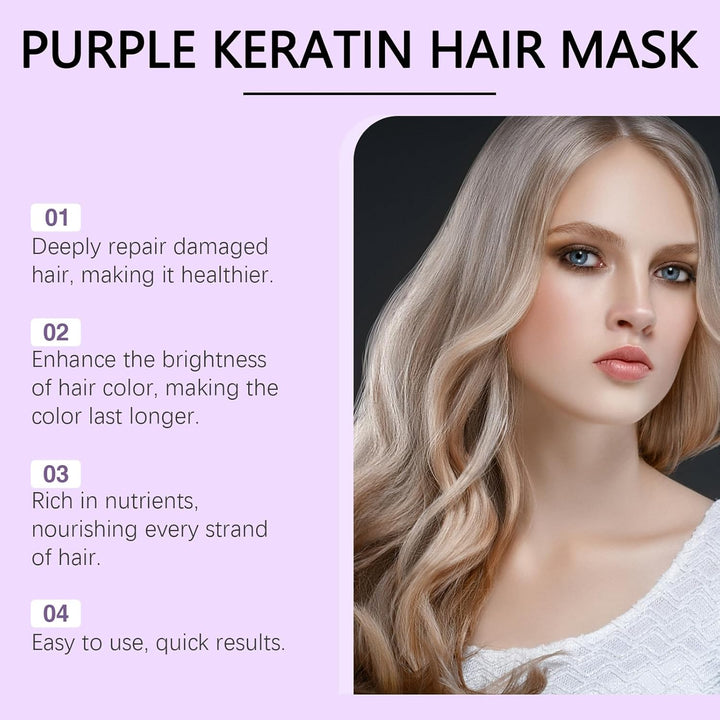 Purple Keratin Hair Mask, Keratin Moisturizing Conditioner, Deeply Conditions, Hydrates, Smooths, and Boosts Shine, Suitable for Damaged Hair