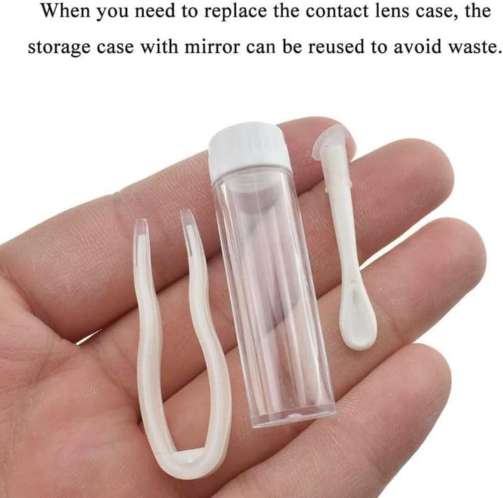 Contact Lens Case with Mirror - Contact Lens Box Holder Container, Outdoor Mini Contact Lens Soak Storage Kit with L and R Caps for Travel & Home (Black)