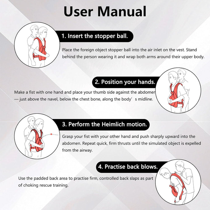 Heimlich Manoeuvre Training Vest for Adults CPR, Choking Rescue Trainer for CPR & First Aid Classes, Adjustable Shoulder Straps & Waist Belt, Teaching Aid for First Responders & Students