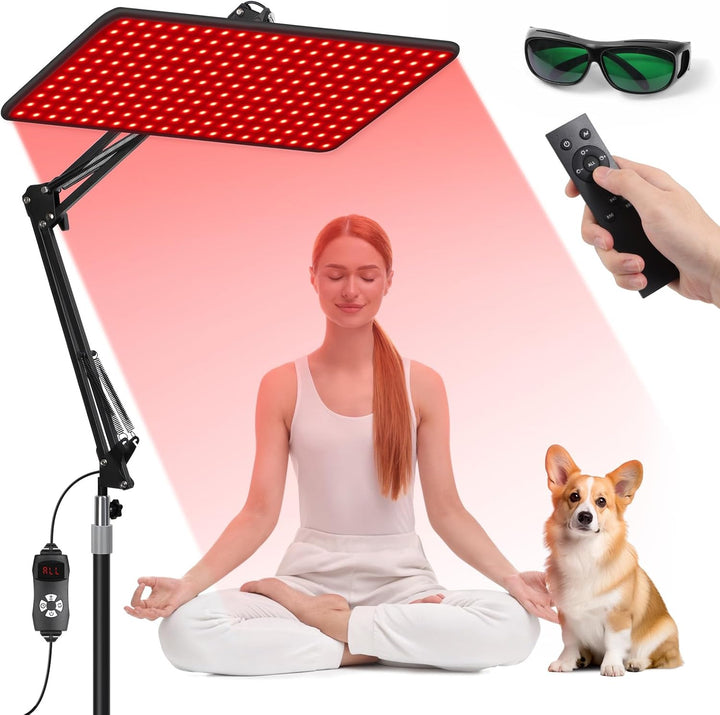 Red Light Therapy Lamp for Body Face - Tri-Wavelength (660Nm, 850Nm, 940Nm) Infrared Light Therapy Lamp Large Panel with Adjustable Stand, Protective Glasses for Home Use, Gift for Women Girls