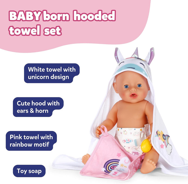 Towel Set I Unicorn Hooded Towel & Rainbow Towel for Dolls I Soft Baby Towel & Toddler Bath Towel I Plush Towel Set for 36 Cm & 43 Cm Dolls I Bath Time Essentials