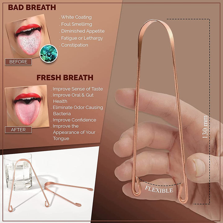 2 Pcs Copper Tongue Scraper Tongue Brush for Oral Care (2 Pcs Copper)