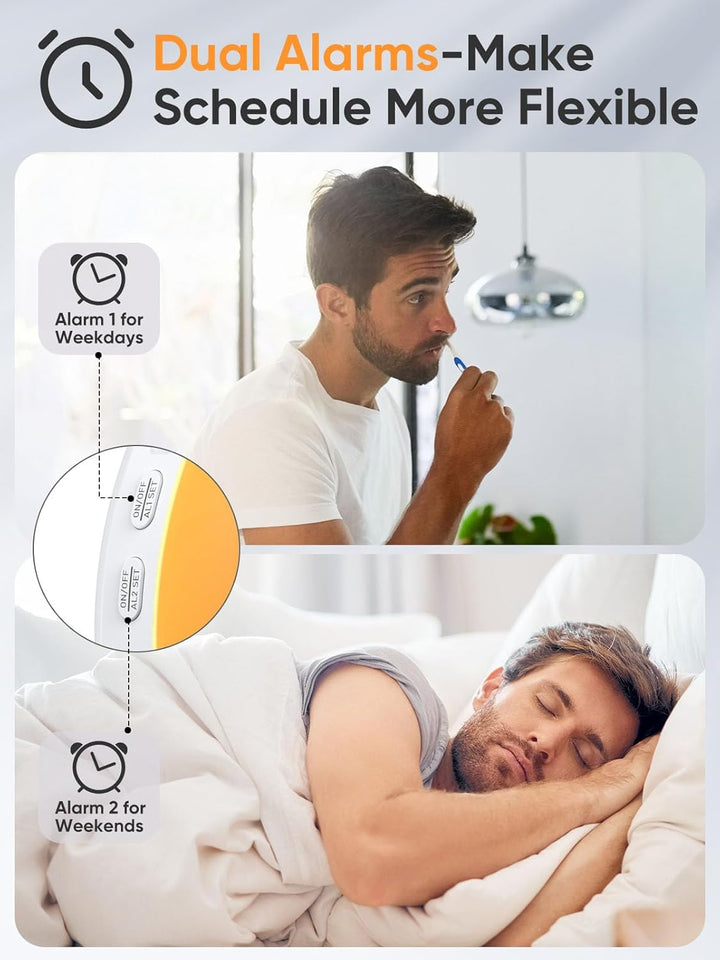 Sunrise Alarm Clock, Wake-Up Light, 9Min Snooze, Bedroom Night Lamp, 25 Soothing Sounds with 16 Volumes, Weekday/Weekend Dual Alarms, Child/Adult Sunset Alarm, Adjustable BT Party/Gathering Lamp