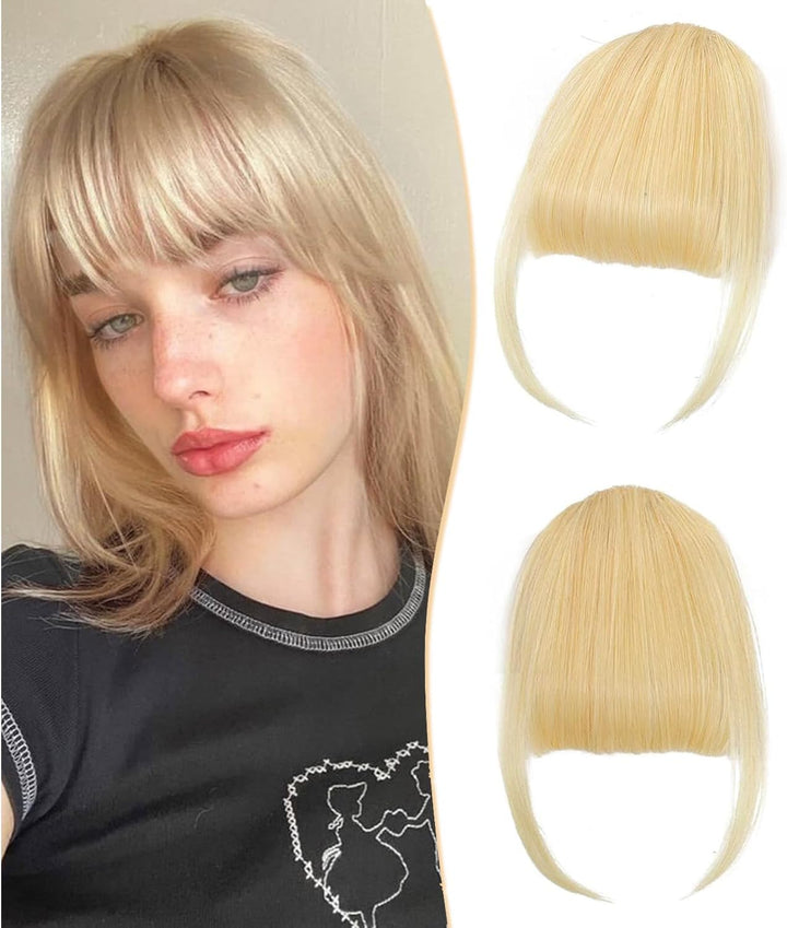 Clip in Fringe - Bangs Hair Clip in Bangs 100% Real Human Hair Extensions Clip on Air Bangs for Women Fringe with Temples Hairpieces Curved Bangs (Dark Brown, French Bangs)