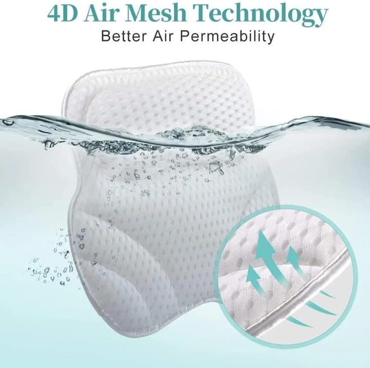 Luxury Bath Pillow Cushion Ergonomic Pillow with 4D Air Mesh Technology and 6 Suction Cups Helps Support Head Neck Back Shoulder Fits All Bathtub Hot Tub and Home Spa UK Brand