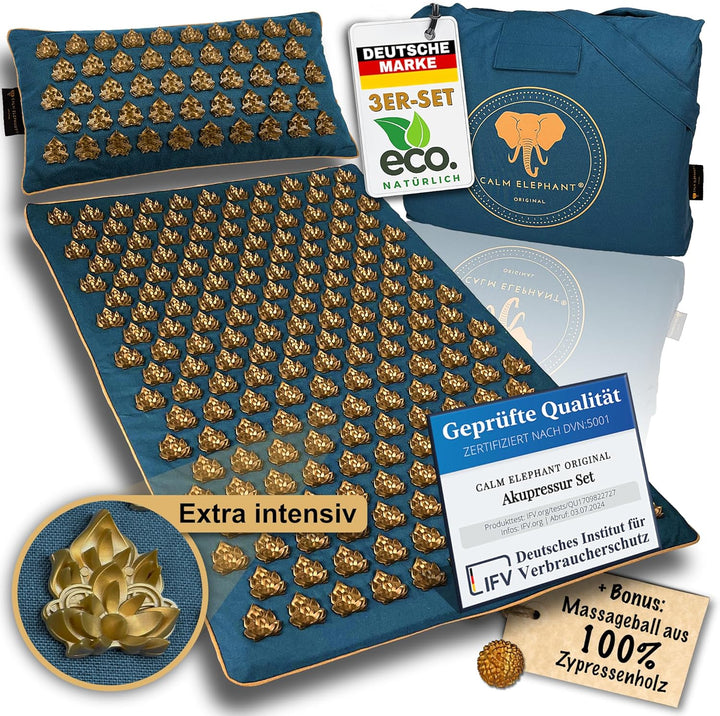 Genuine XXL Acupressure Mat 5-Piece Set with Ergonomic Pillow, Lumbar Pillow, Foot Mat, Bag – Relieves Back, Neck & Shoulders, Reduces Stress, Meditation - Beige