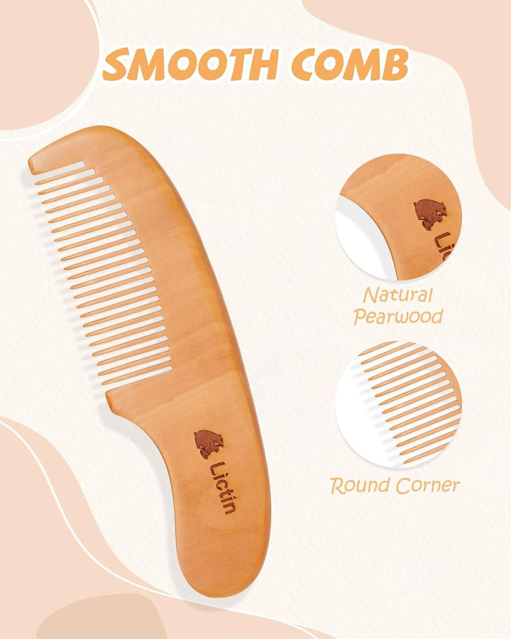 Baby Hair Brush and Comb Set, 4 Pcs Newborn Hair Brush with Soft Bristle, Natural Goat Hair and Wood Baby Cradle Cap Comb for Newborns & Toddlers, Newborn Baby Essentials