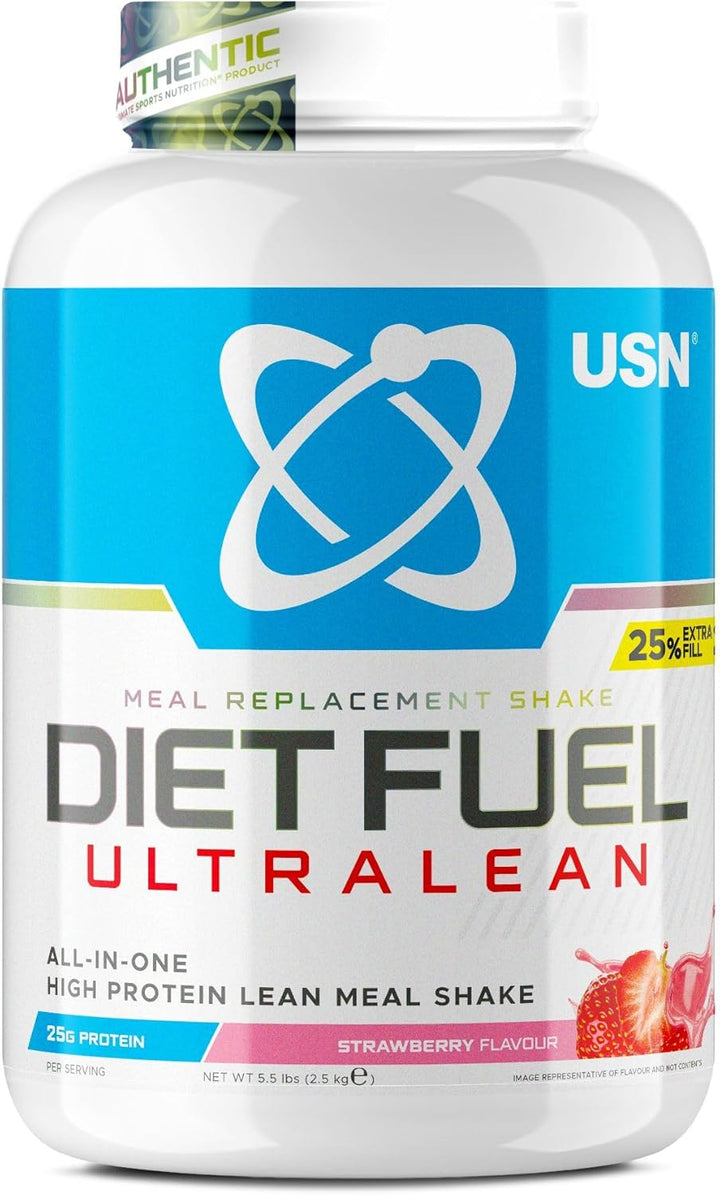 Diet Fuel Ultralean Meal Replacement Shake Powder (Strawberry, 2Kg - 36 Servings/Meals) Tasty High Protein Shake to Feel Full for Longer, Weight Control Powder, Drink Mix with 25G Protein
