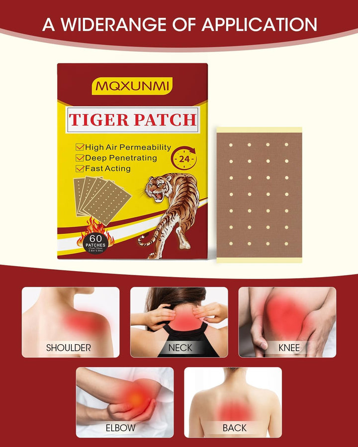 Tiger Patches, 60Pcs Ultra Strength Pain Relief Patches, Natural Wormwood Relieves Muscle Soreness Heat Patches for Back, Knee and Shoulder Muscle Pain Relief