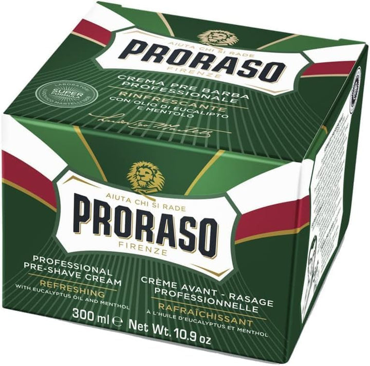 Pre Shave Cream, 300Ml, Refreshing Pre Shaving Cream for Men with Eucalyptus Oil and Menthol, Made in Italy, Green