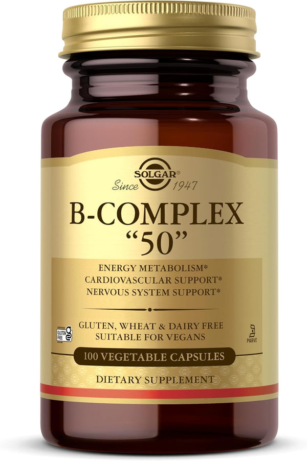 Vitamin B-Complex 50 High Potency - Supports Mental Performance - Reduces Tiredness & Fatigue - Vegan - 100 Vegetable Capsules