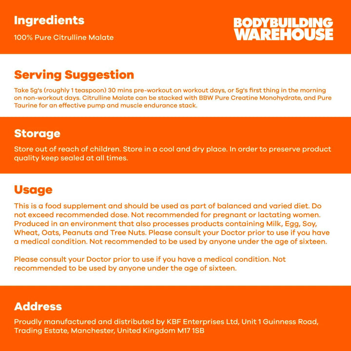 , Pure Citrulline Malate Powder (2:1), Pre-Workout Supplement, Nitric Oxide Enhancer (Unflavoured, 100G)