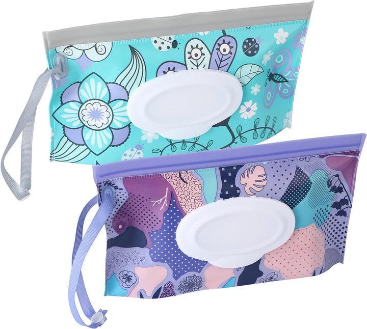 2 Pack Baby Wipe Dispenser, Portable Refillable Wipe Holder, Baby Wipes Container, Wipe Dispenser, Reusable Travel Wet Wipe Pouch (Black+White)