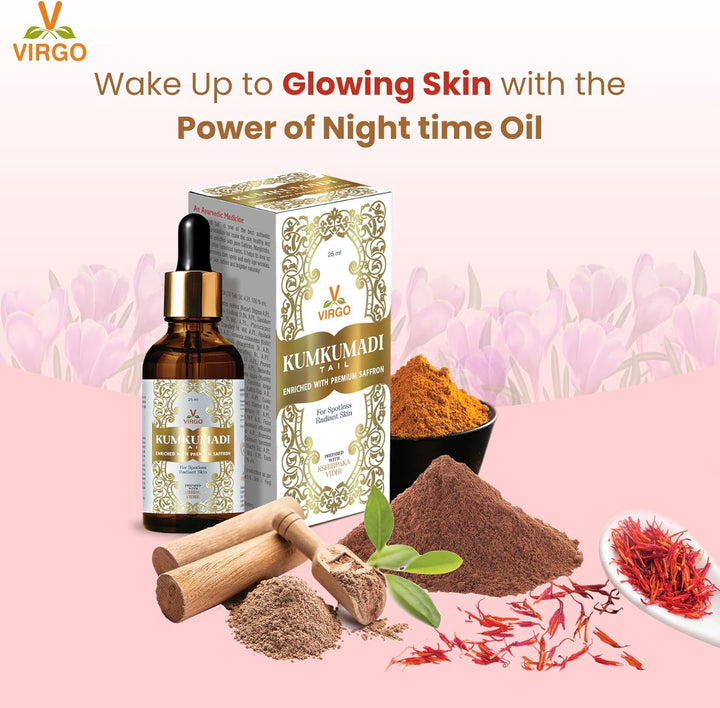 Ayurvedic Kumkumadi Oil with Premium Saffron | Face & Skin Treatment 25Ml - Reduce Early Age Wrinkles, Dark Spots, Pimples | Brighten Dull Skin Tone | Rejuvenating