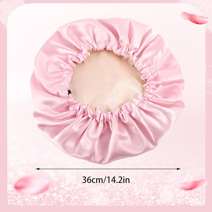 2 Pieces Adjustabl Bonnet, 36Cm Double Sided Satin Sleep Caps Night Sleep Hat for All Hair Lengths Women Curly Natural Hair Head Cover(Black+Pink)